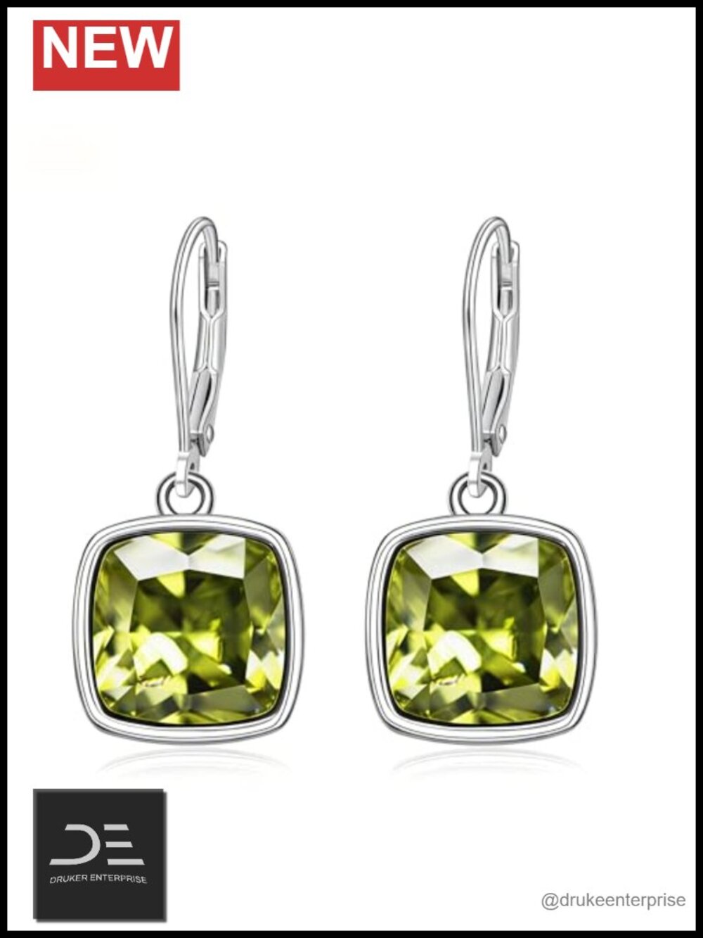 S925 Sterling Silver Peridot Drop Leverback Earrings Women's Jewelry Gift
